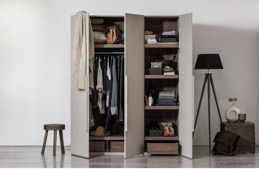 WOOOD | Rens 3 Drs Hang legkast Greep Lang Noten kiezelgrijs | Slaapkamerkasten | Linnenkast - Foto 4