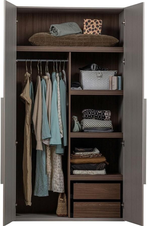 WOOOD | Rens 2 Drs Hang legkast Greep Lang Noten kiezelgrijs | Slaapkamerkasten | Linnenkast - Foto 4