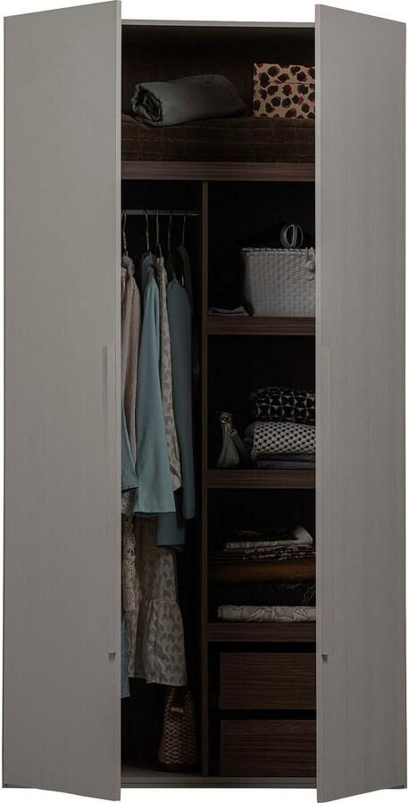 WOOOD | Rens 2 Drs Hang legkast Greep Lang Noten kiezelgrijs | Slaapkamerkasten | Linnenkast - Foto 6