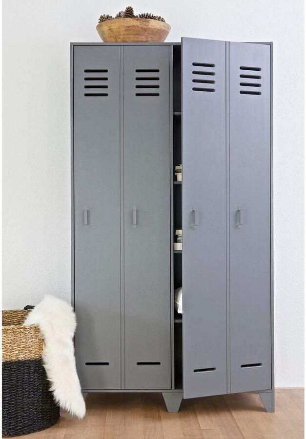 WOOOD | Stijn Hoog 2drs Lockerkast Steel Grey | Woonkamer meubels | BergkastKast - Foto 2