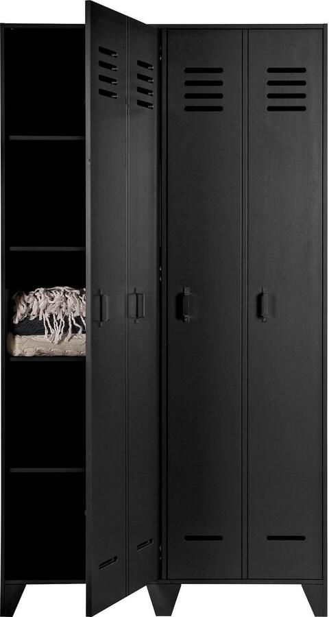 WOOOD | Stijn Hoog 2drs Lockerkast Zwart | Woonkamer meubels | BergkastKast - Foto 4