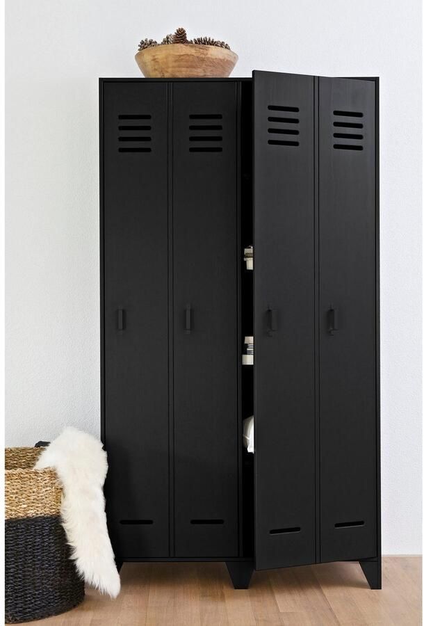 WOOOD | Stijn Hoog 2drs Lockerkast Zwart | Woonkamer meubels | BergkastKast