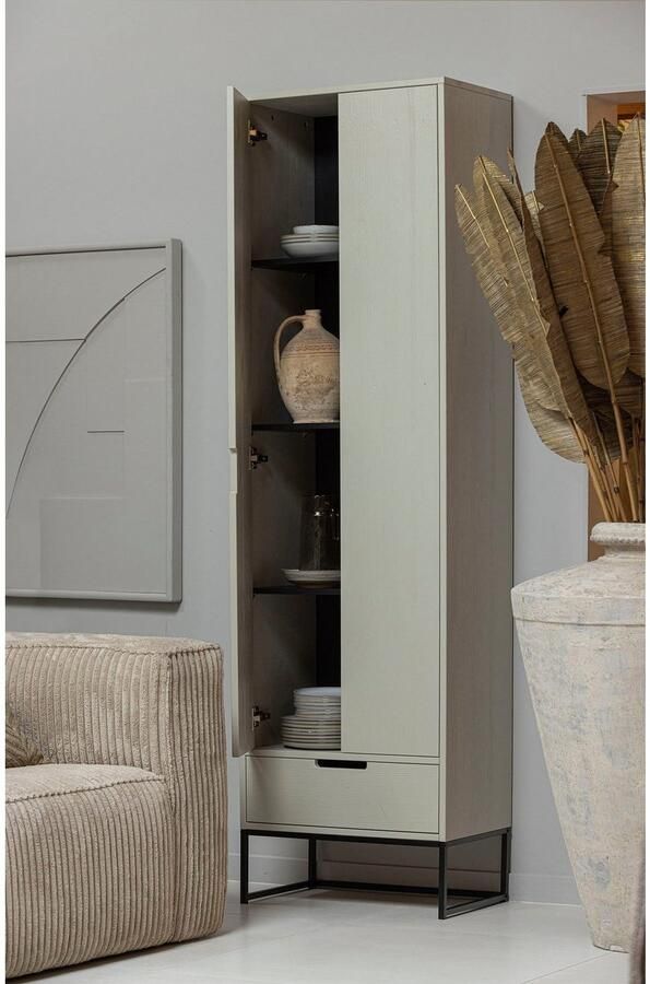 WOOOD | Silas Hoge Kast Geborsteld Grenen Dust | Woonkamer meubels | BergkastKast - Foto 3