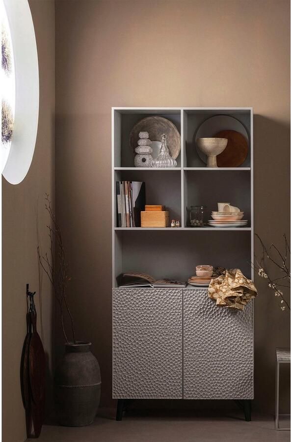 WOOOD Rek Carve Staande plank met 2 deuren met open vakken 2 deuren h 200 cm x b 90 cm - Foto 4