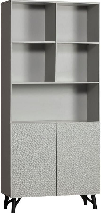 WOOOD Rek Carve Staande plank met 2 deuren met open vakken 2 deuren h 200 cm x b 90 cm - Foto 3