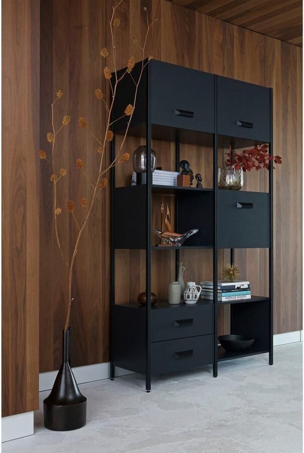 BePureHome Legacy Vakkenkast Hout Metaal Zwart 220x123x45