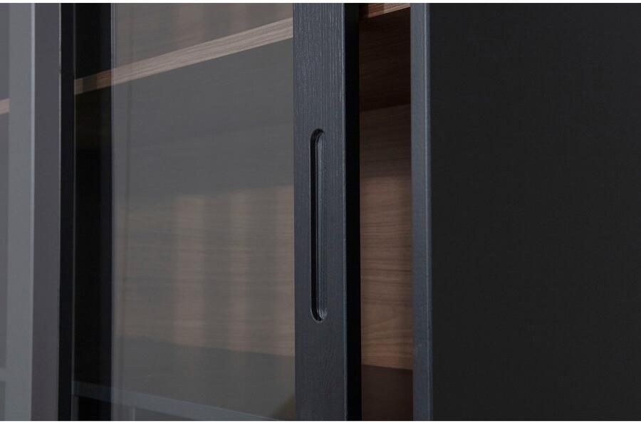 WOOOD Exclusive James vitrinekast 200x125x47 cm grenen zwart notenhout print