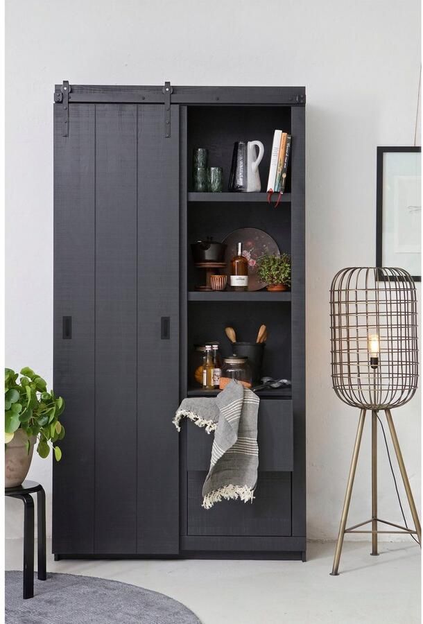 Vtwonen Wandkast Schuifdeurkast Barn Hout Zwart 122 x 230 x 37 cm (BxHxD) - Foto 2