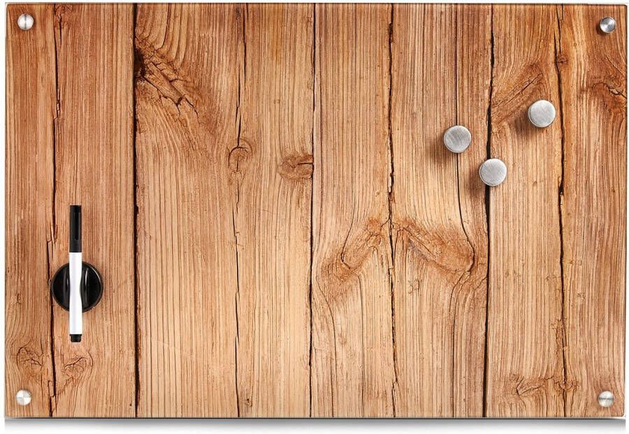 Zeller Present Magneetbord Wood Memobord van glas houtmotief