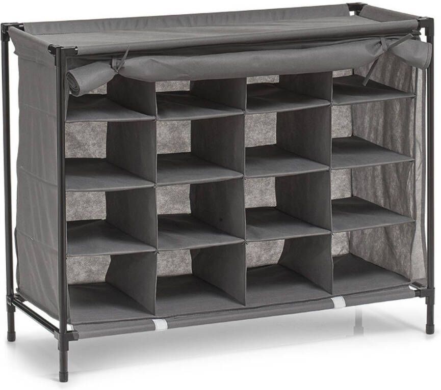Zeller Present 14615 Textil-Schuhregal 16 Fächer Vlies Metall Stoff grau 84 x 35 x 66 cm