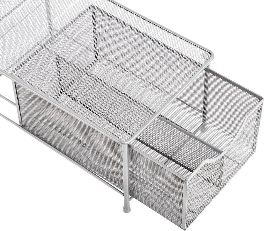 Zeller Present Dicht rekje met uitschuifbare mand zilver Mand met bovendek Stapelbaar & Uitschuifbaar Mand met bovendek