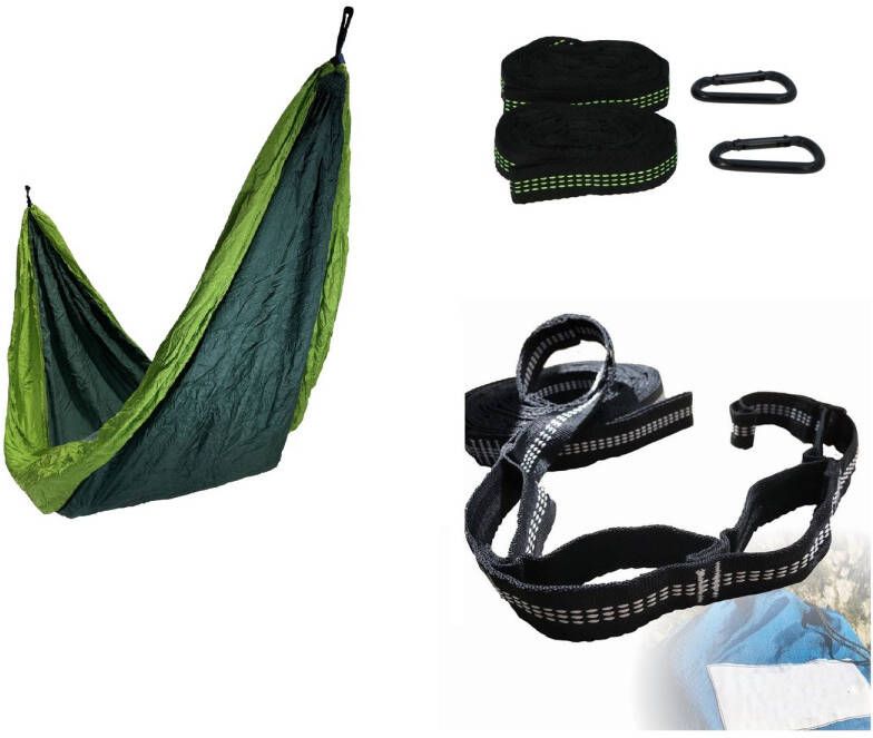 4gardenz Hangmat Vakantieset Nylon Hangmat + Boombevestiging Groen