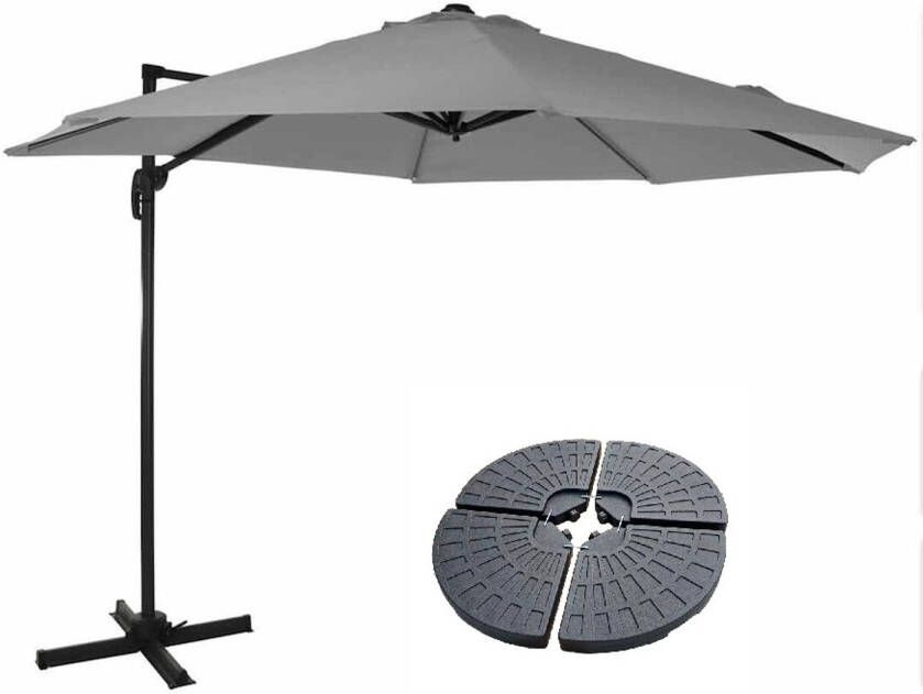 4Goodz Zweefparasol Set Draaibaar Roma 300 Cm Met Parasolvoeten Licht Grijs