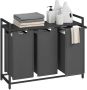 Acaza Wasmand met 3 Vakken en Legplank Wasmand uittrekbare Oxford Stof Verwijderbaar metalen Frame 3 x 38 L 92 5 x 33 x 72 cm Zwart Grijs - Thumbnail 2