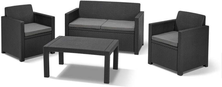 Allibert 3-delige Wicker Balkon Loungeset Merano Grafiet 4 Personen