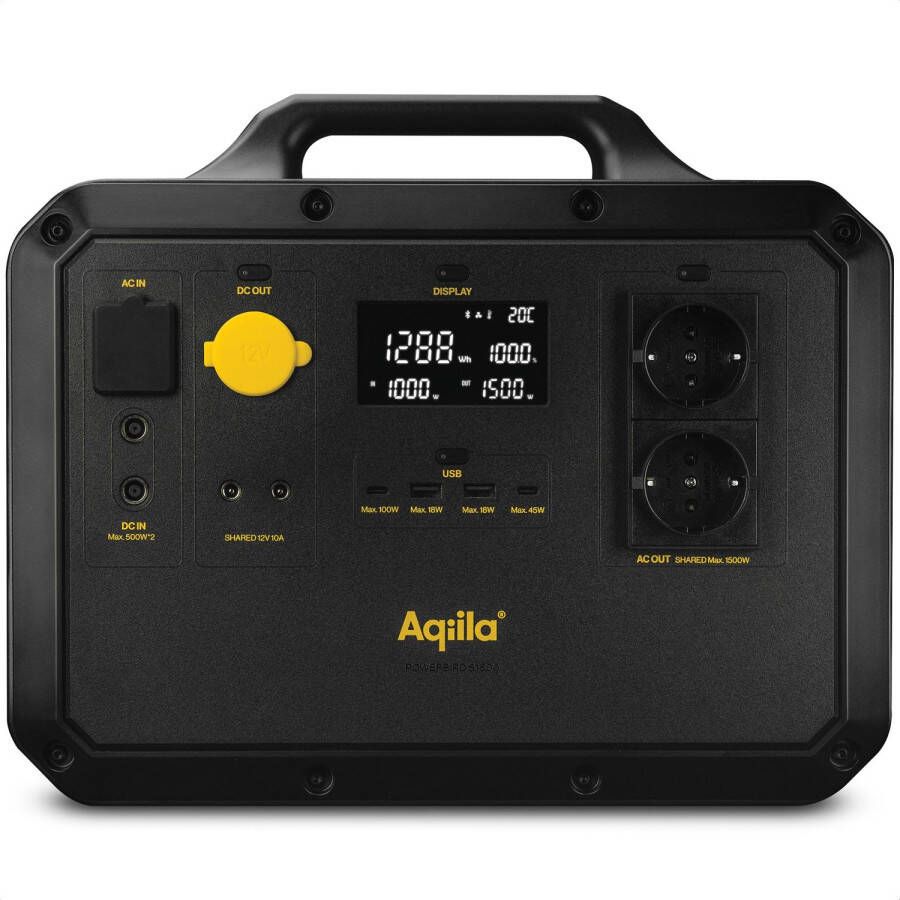 Aqiila Portable Powerstation 1568Wh 1500W Extreem Lange Levensduur Draagbaar LiFePo4 Powerbank met Stopcontact Power Station Generator Powerbird S1500