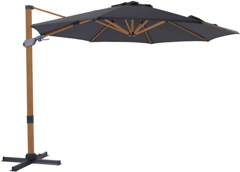 AXI Cyrus Premium Zweefparasol Ø 300cm Houtlook grijs – Gepoedercoat aluminium frame met kruisvoet – 360° Draaibaar Kantelbaar – UV werend doek