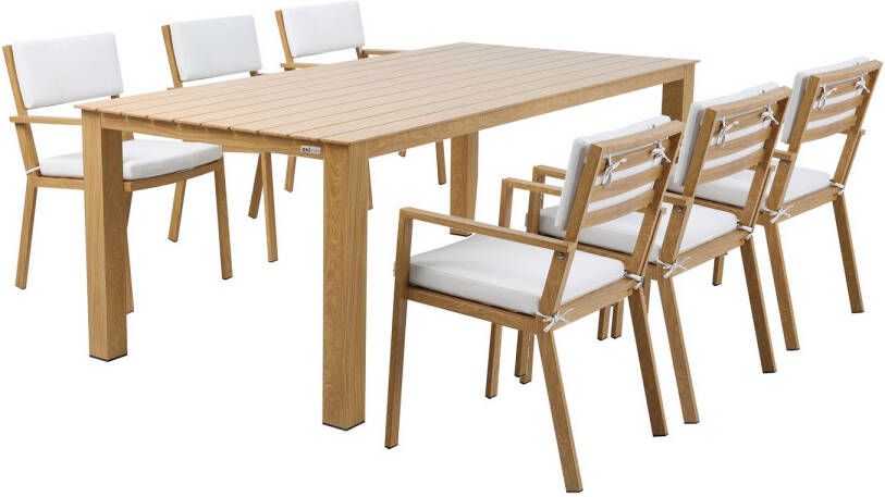 AXI Jada Tuinset met 6 stoelen Houtlook beige – Gepoedercoat aluminium frame – Stoel met dubbel geweven touwen Polywood tafelblad