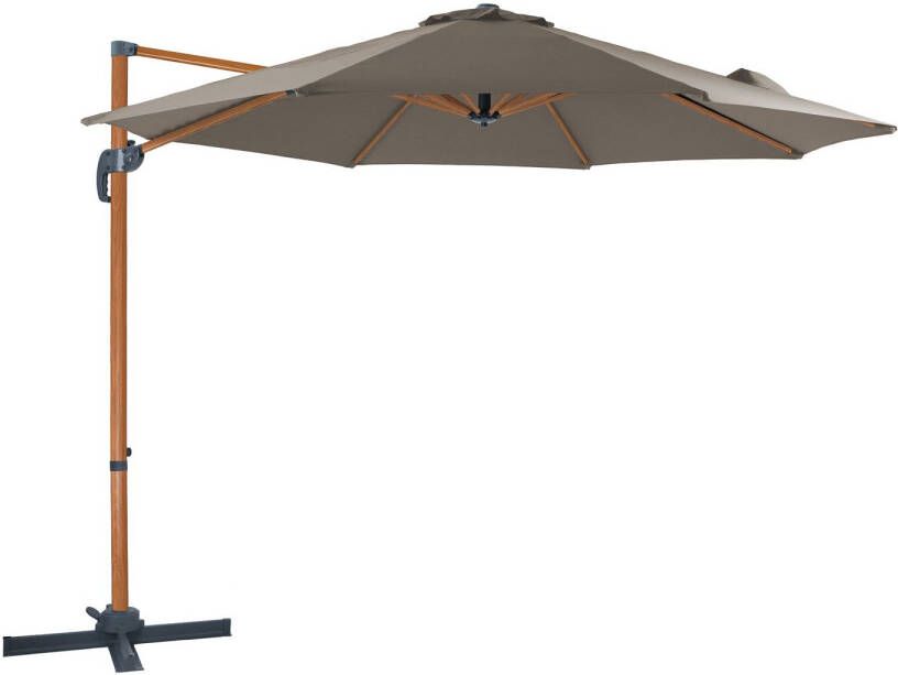 AXI Marisol Zweefparasol Ø 300cm Houtlook taupe – Gepoedercoat aluminium frame met kruisvoet – 360° Draaibaar Kantelbaar – UV werend doek