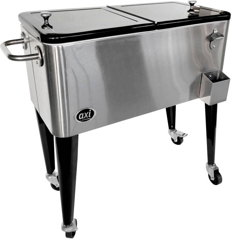 AXI Retro Cooler Rvs Zilver Outdoor Koeler Op Wielen Met 76l Inhoud