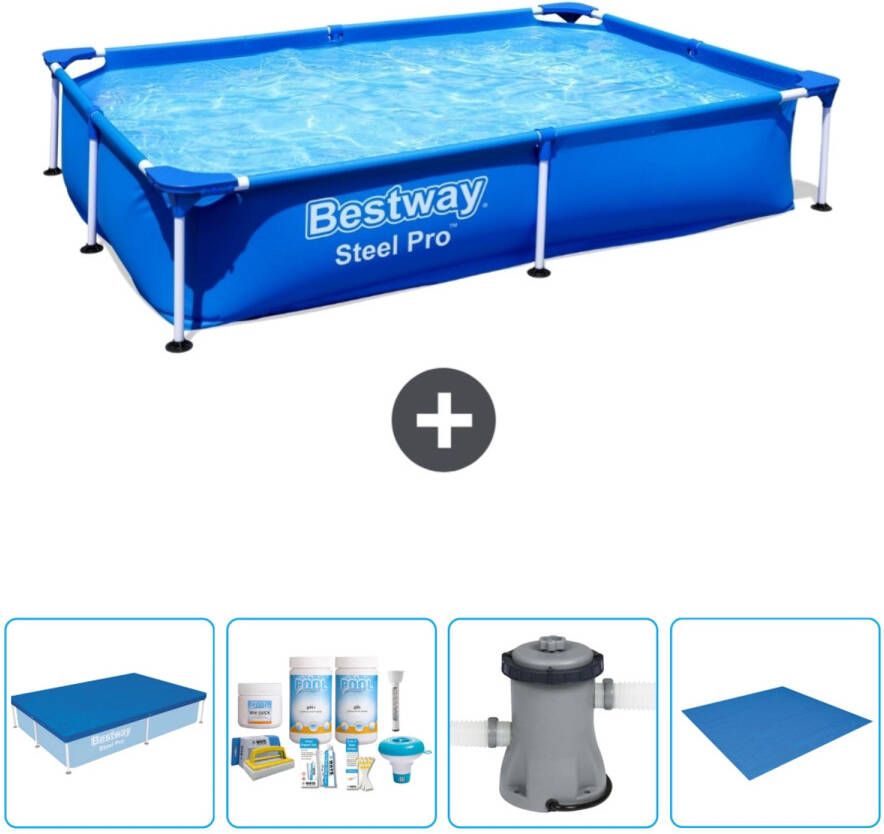 Bestway Rechthoekig Steel Pro Zwembad 221 X 150 X 43 Cm Blauw Inclusief Accessoire Cb1