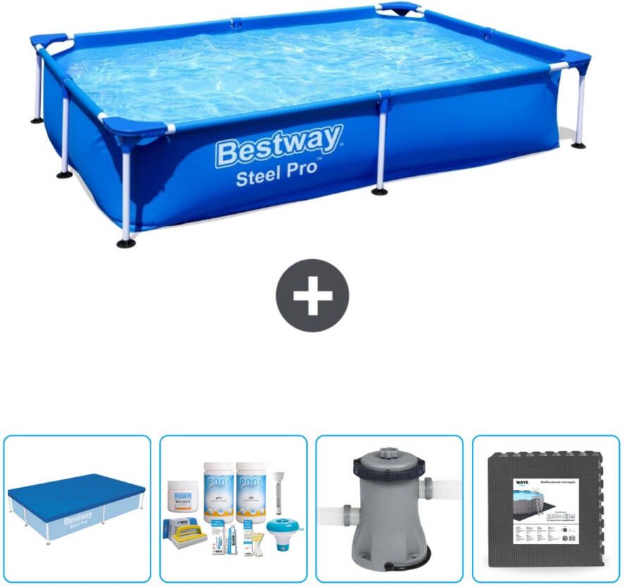 Bestway Rechthoekig Steel Pro Zwembad 221 X 150 X 43 Cm Blauw Inclusief Accessoire Cb3