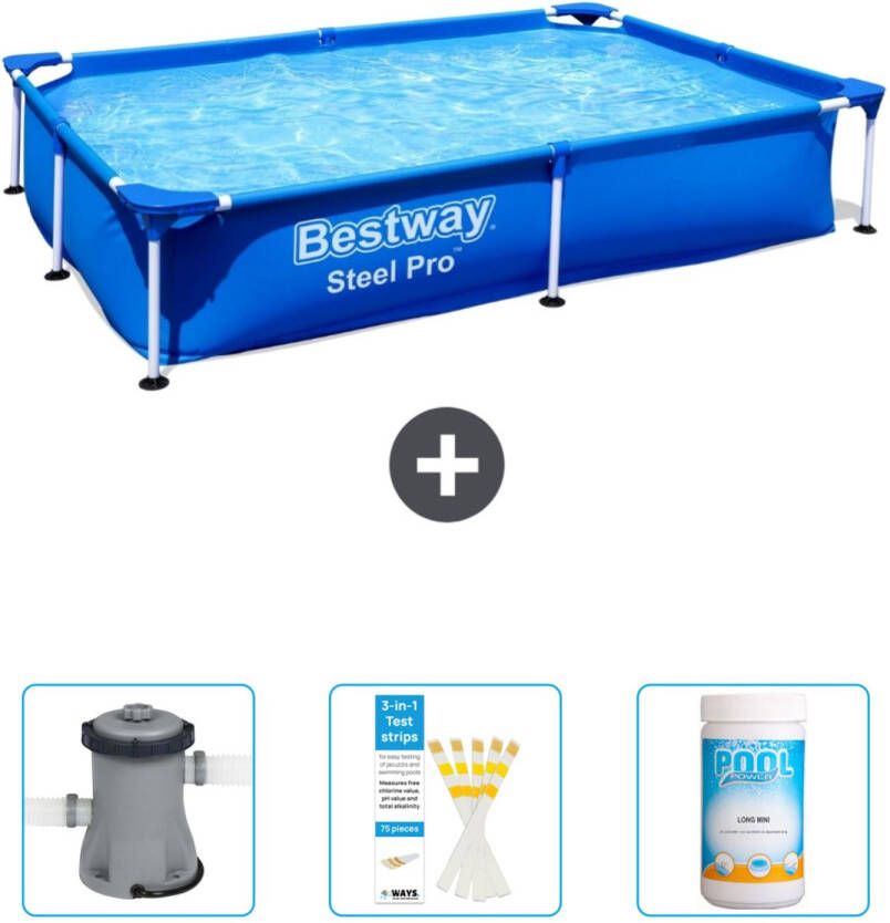 Bestway Rechthoekig Steel Pro Zwembad 221 X 150 X 43 Cm Blauw Inclusief Accessoire Cb37