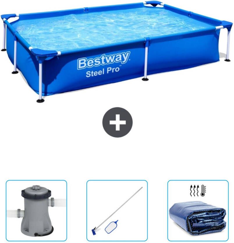 Bestway Rechthoekig Steel Pro Zwembad 221 X 150 X 43 Cm Blauw Inclusief Accessoire Cb45