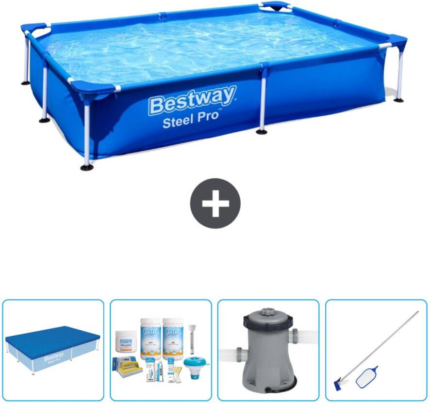 Bestway Rechthoekig Steel Pro Zwembad 221 X 150 X 43 Cm Blauw Inclusief Accessoire Cb5