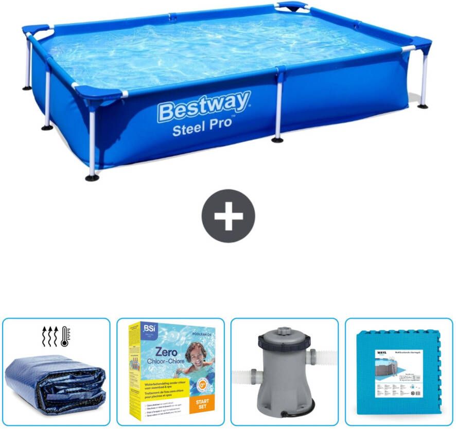 Bestway Rechthoekig Steel Pro Zwembad 221 X 150 X 43 Cm Blauw Inclusief Accessoire Cb7