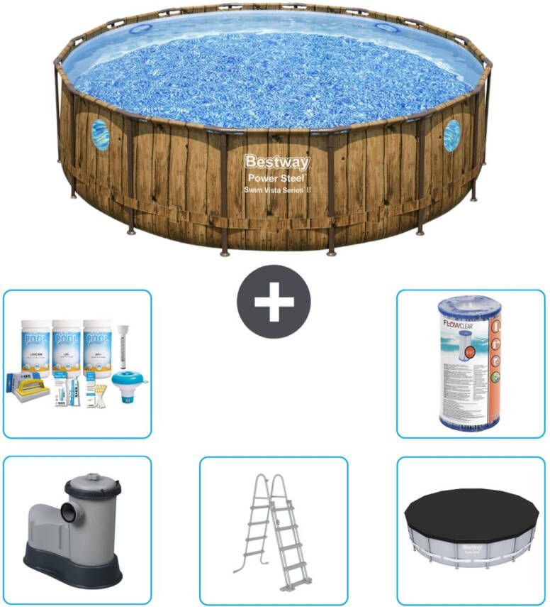 Bestway Rond Power Steel Swim Vista Zwembad Houtprint 488 X 122 Inclusief Accessoires Cb29