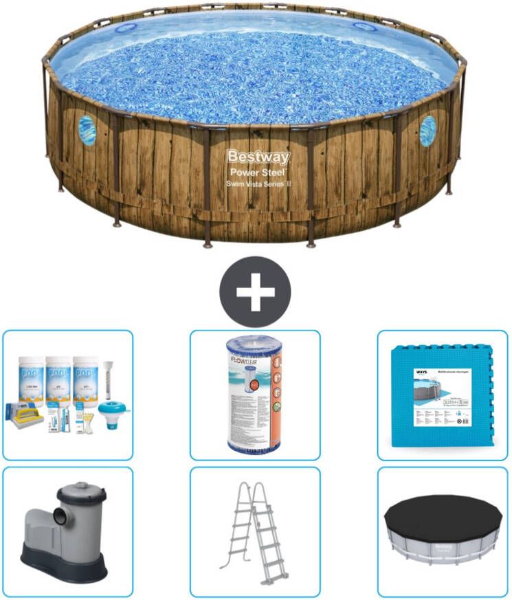 Bestway Rond Power Steel Swim Vista Zwembad Houtprint 488 X 122 Inclusief Accessoires Cb30