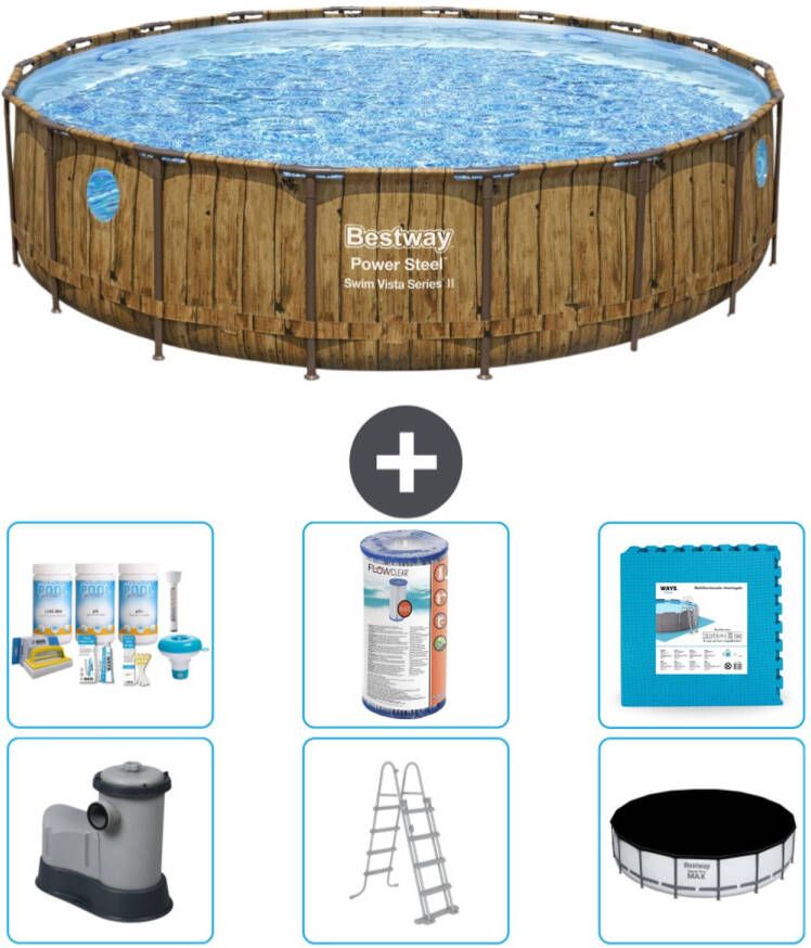 Bestway Rond Power Steel Swim Vista Zwembad Houtprint 549 X 122 Inclusief Accessoires Cb30