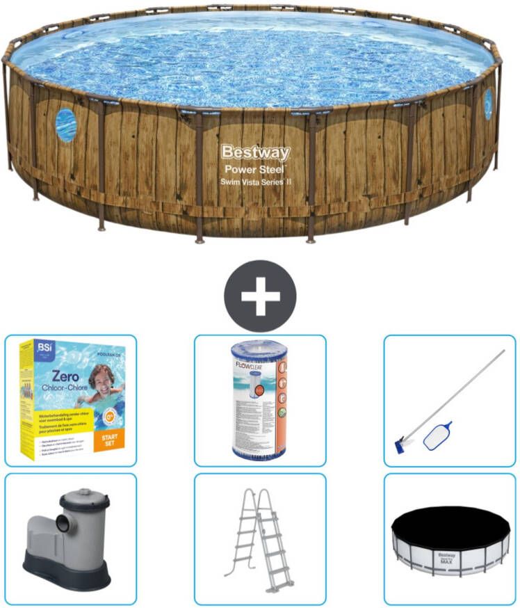 Bestway Rond Power Steel Swim Vista Zwembad Houtprint 549 X 122 Inclusief Accessoires Cb36