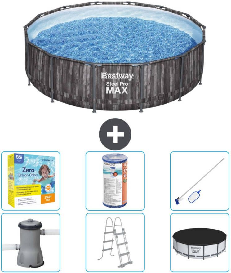 Bestway Rond Steel Pro Max Zwembad Houtprint 427 X 107 Cm Inclusief Accessoires Cb36