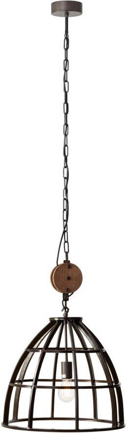 Brilliant Hanglamp Matrix XL landelijk gevlamd staal met hout 144 x Ø 48 cm 60W E27