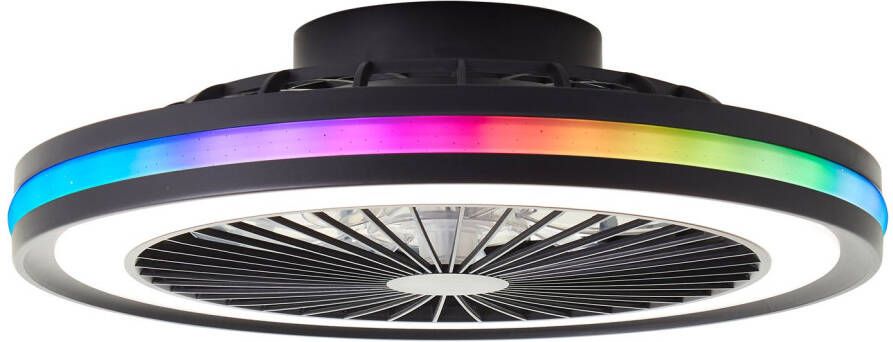 Brilliant Plafondventilator Palmero Zwart Led Rgb 40w