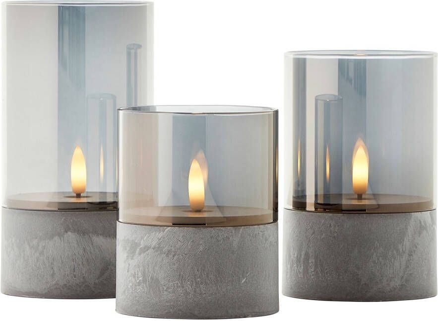 Brilliant Tafellamp Op Batterij Bougie Betoneffect Rookglas Set Van 3