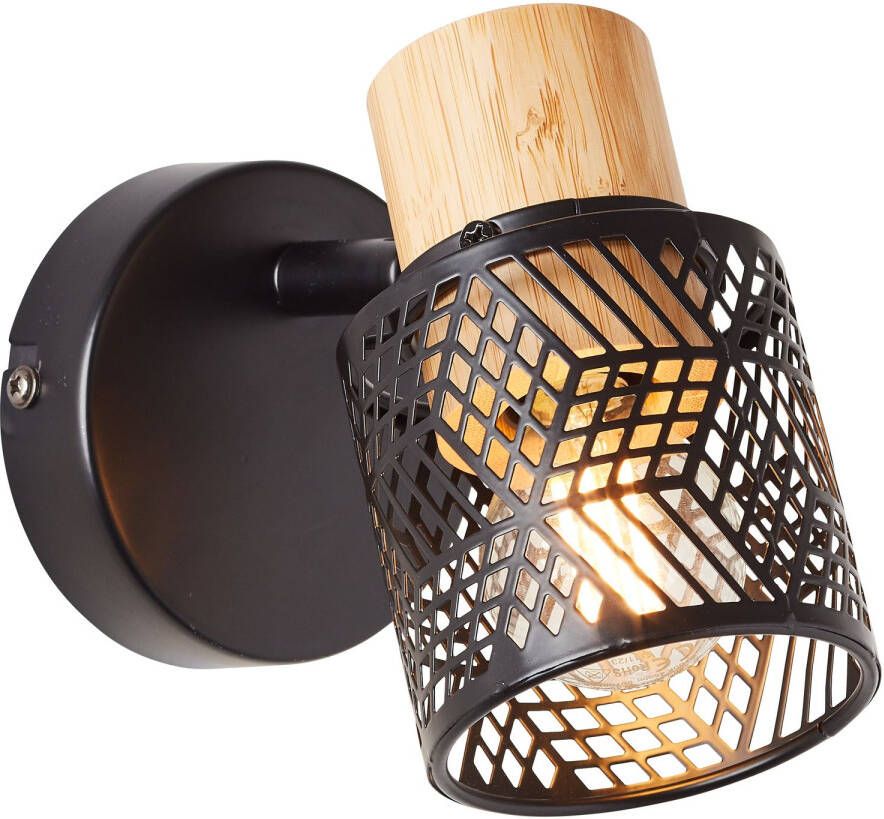 Brilliant Wandspot Santy Zwart Bamboe E14
