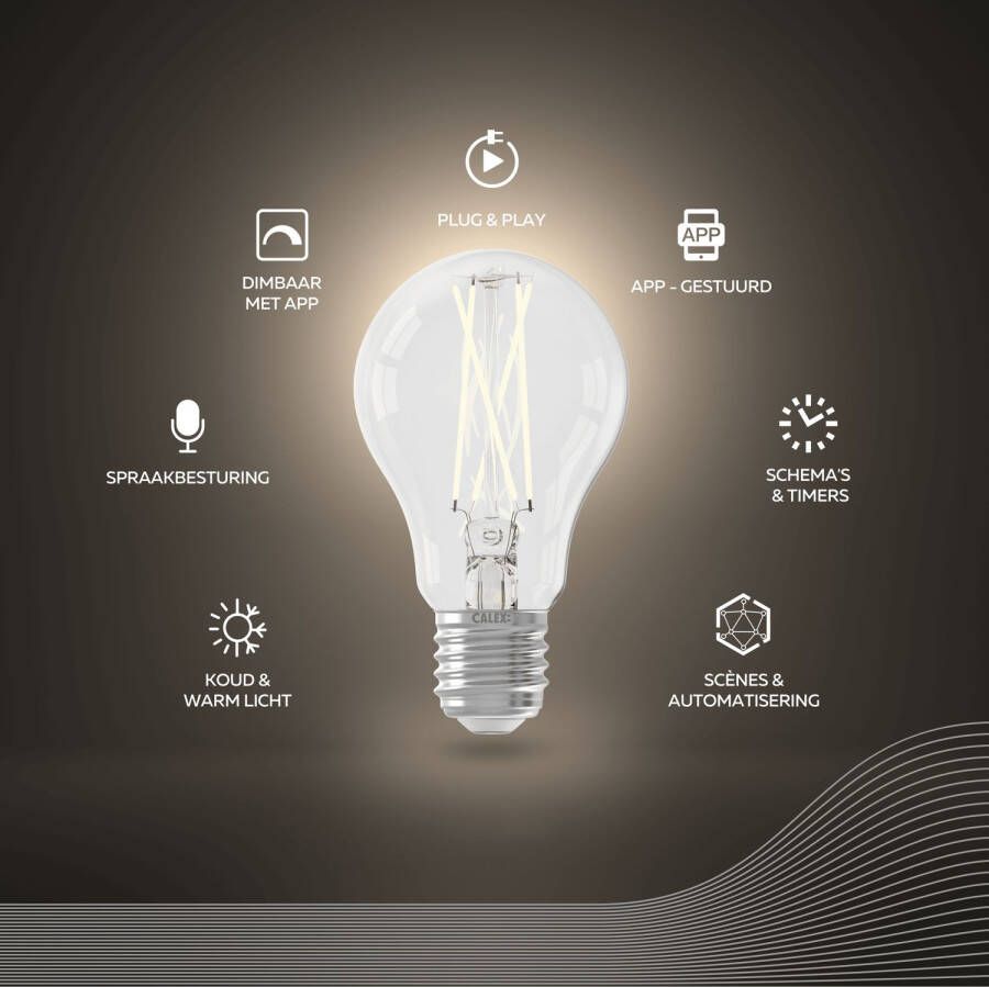 Calex Slimme Led Lamp E27 Filament A60 Helder Warm Wit 7w