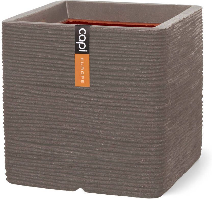 Capi Europe Bloempot vierkant Rib NL 50x50 Warm taupe Opening Ø42 Bloempot voor binnen en buiten Levenslang garantie Breukbestendig 100% Recyclebaar CO2 Neutraal geproduceerd KWTR904