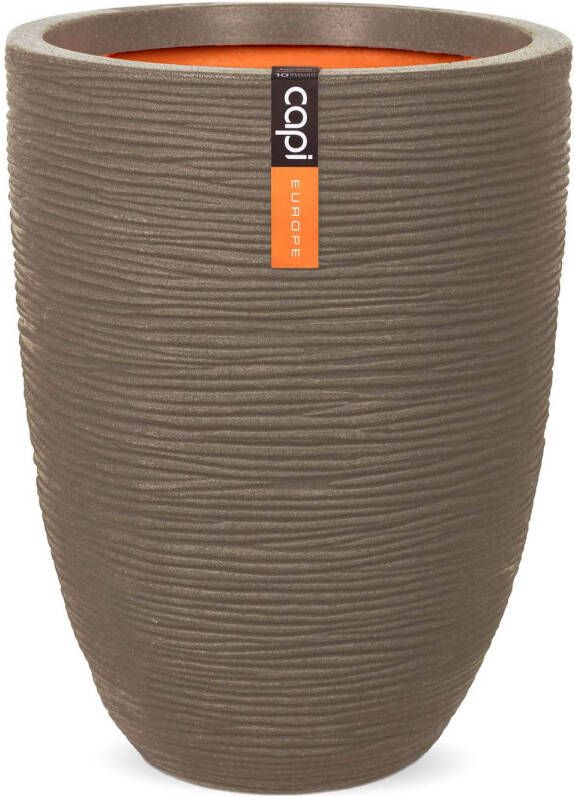 Capi Europe Vaas elegant laag Rib NL 34x46 Warm taupe Opening Ø27 Bloempot voor binnen en buiten Levenslang garantie Breukbestendig 100% Recyclebaar CO2 Neutraal geproduceerd KWTR782