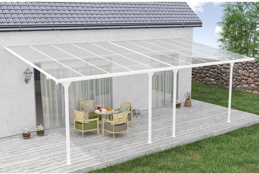 Cazeboo Aangebouwde Pergola carport 18m² Kleo 600l300 Aluminium Wit