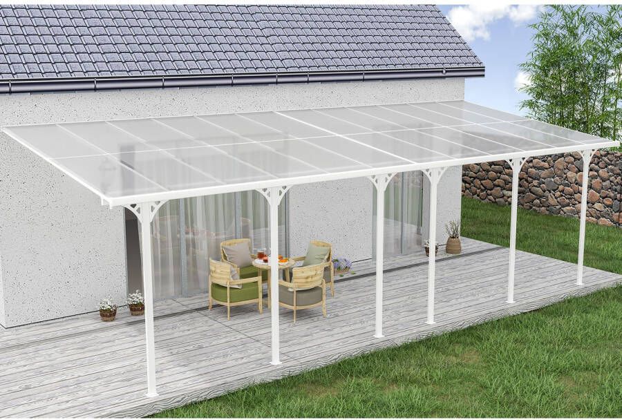 Cazeboo Aangebouwde Pergola carport 24m² Kleo 800l300 Aluminium Wit