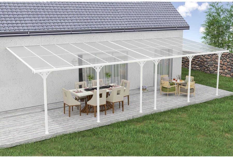 Cazeboo Aangebouwde Pergola carport 27m² Kleo 900l300 Aluminium Wit