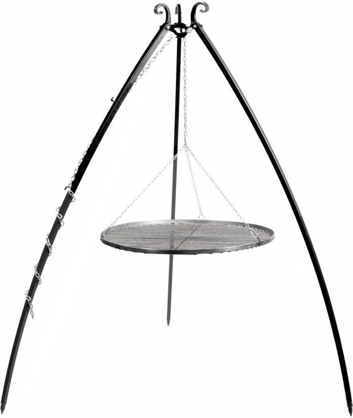 CookKing Driepoot 200 Cm Met Grillrooster Ø50 Cm Zwart Staal Tuinaccessoire