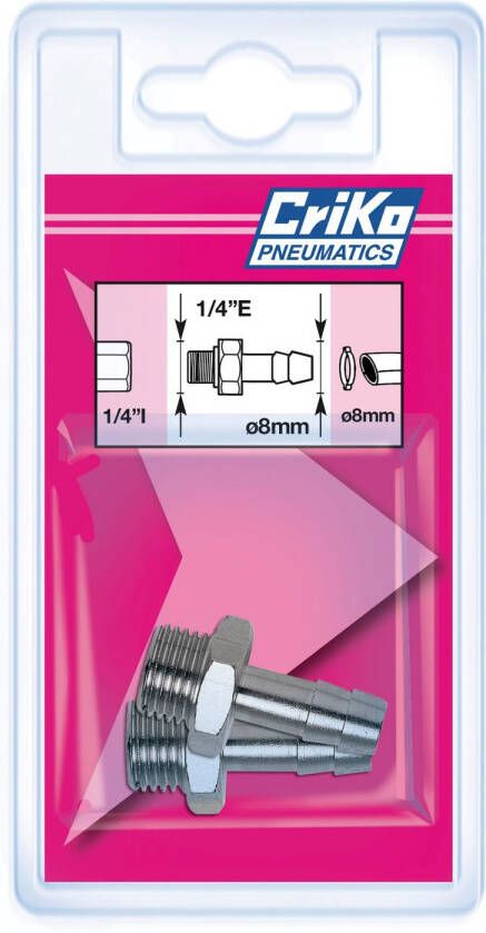 Criko slangpilaar voor compressor 1 4 buitendraad x Ø 8 mm slangpilaar 2 stuks