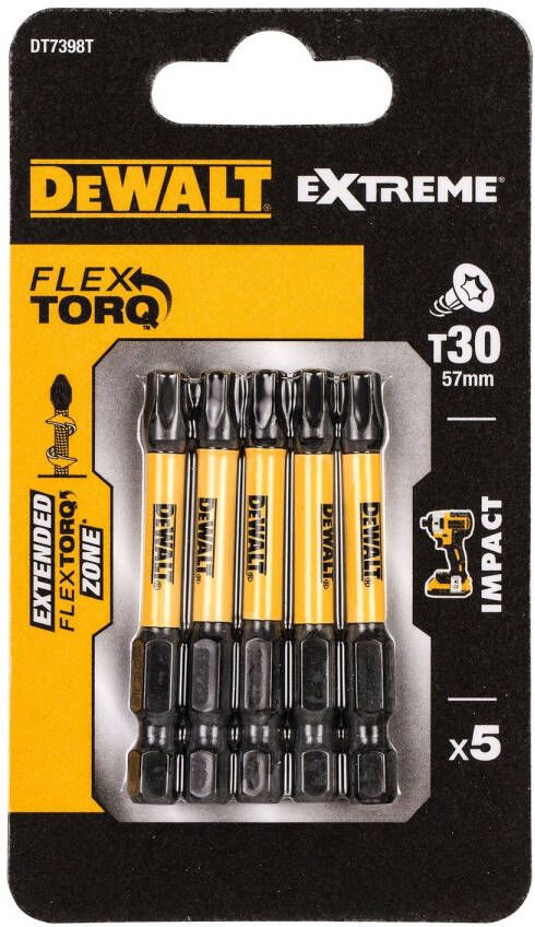 Dewalt Extreme Impact Torsion Schroefbits Dt7398t-qz 57mm T30 5 Stuks