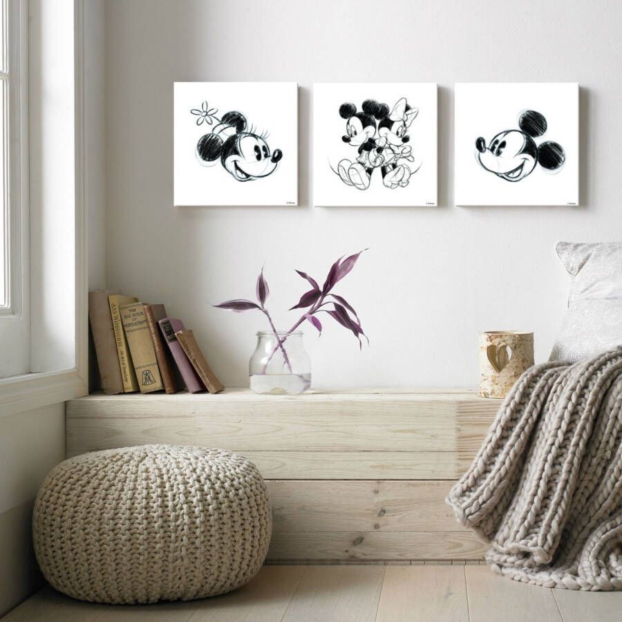 Disney Mickey & Minnie | Canvas Set Van 3 3x 30x30 Cm