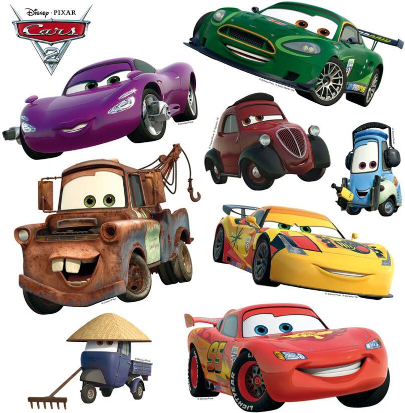 Disney Muursticker Cars Groen Geel En Rood 30 X 30 Cm 600220